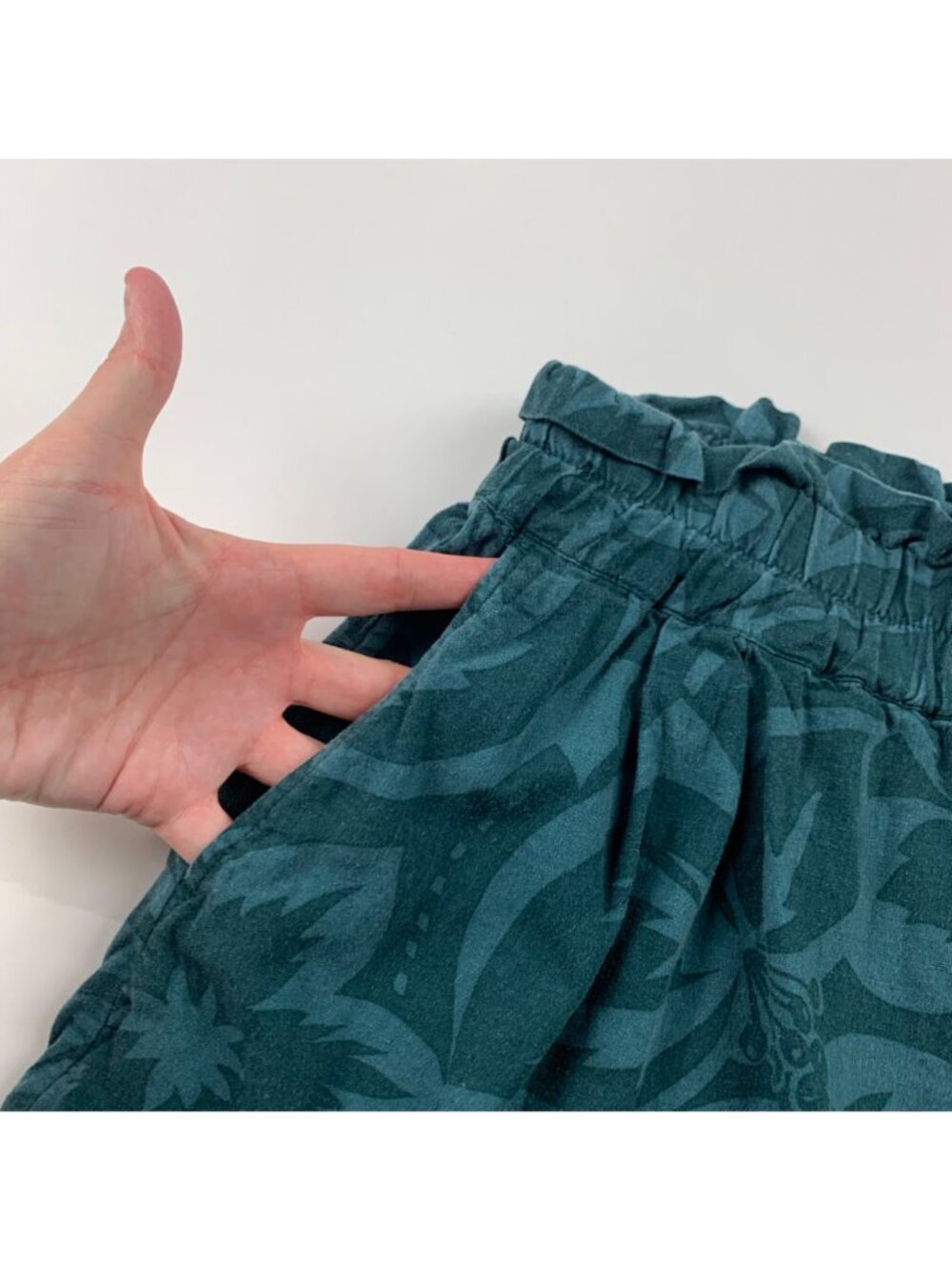 Madewell Dark Green Tropicale Floral Linen-Blend Pull-On Paperbag Shorts S - Picture 3 of 6